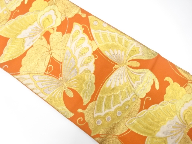 JAPANESE KIMONO / ANTIQUE FUKURO OBI / SILK / WOVEN BUTTERFLY